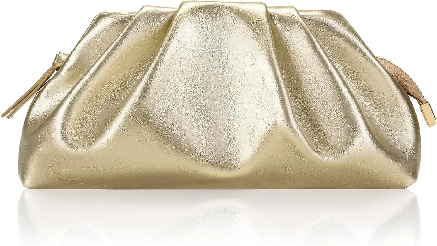 Milisente Vintage Cloud Evening Bag Shiny Crackle Pleated Zipper Clutch Purses for Women With Convertible Crossbody Strap
