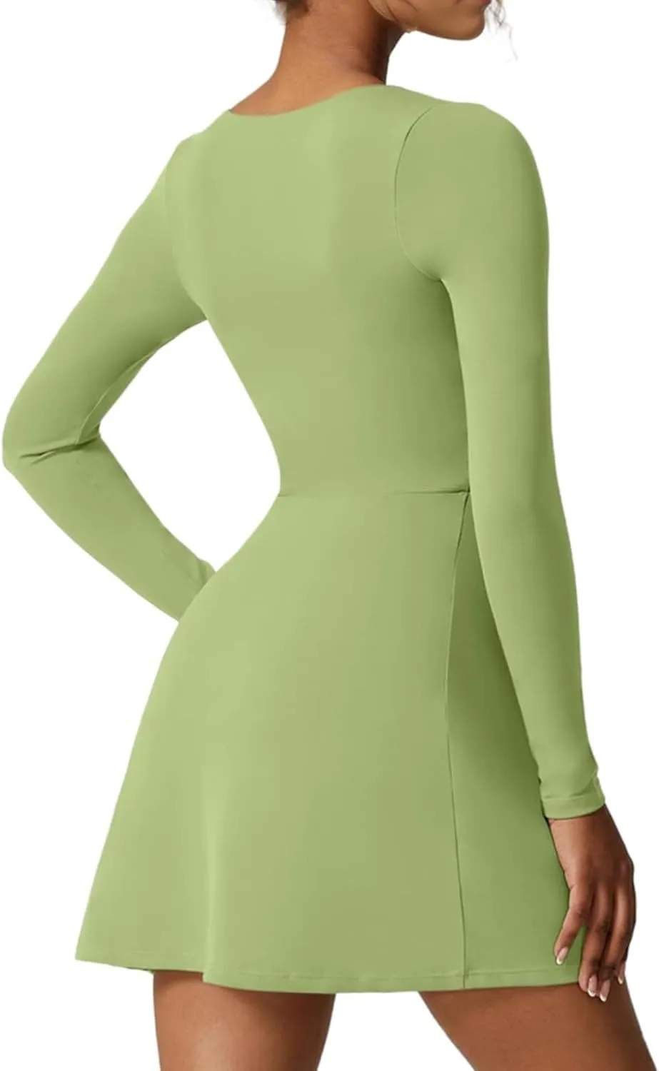 Mini Dresses for Women Square Neck Ruffle Hem Long Sleeve Dress Trendy Solid Color Tie Waisted Club Party Dress