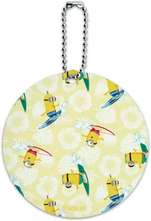 Minions Surf Pattern Round Luggage ID Tag Card Suitcase Carry-On