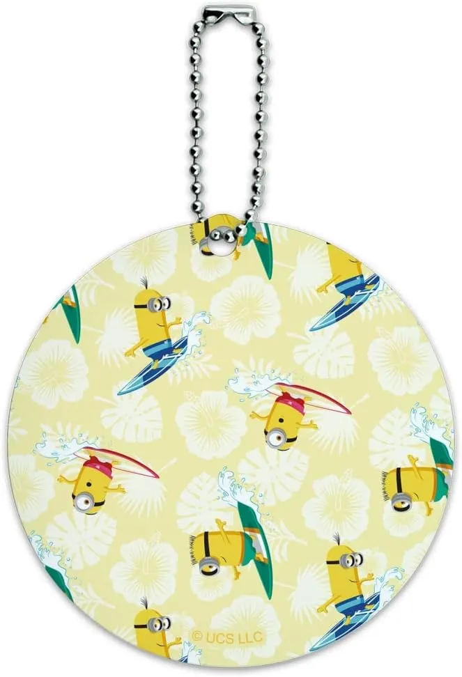 Minions Surf Pattern Round Luggage ID Tag Card Suitcase Carry-On