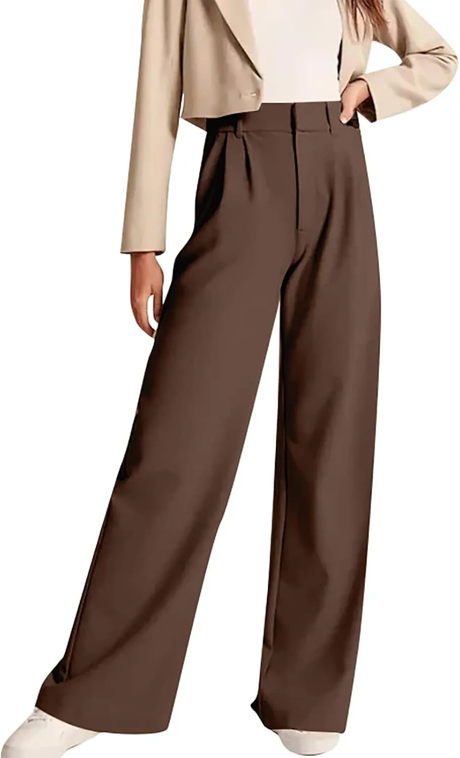 Mmoneyake Wide Leg Pants for Women High Waist Straight Drape Casual Business Dress Pants Work Office Trousers with Pockets