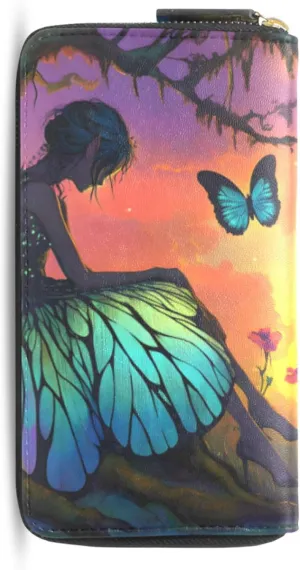 MNSRUU Womens Wallet Purses, Fairies and Butterflies Clutch Purses for Women RFID Blocking Credit Card Holder Wallet Leather Zipper Coin Purse