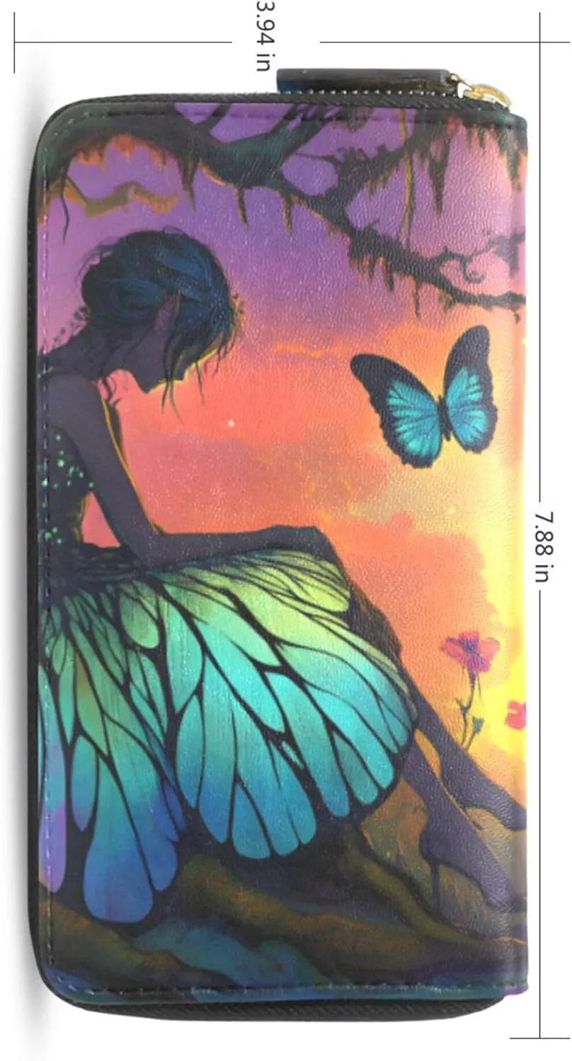 MNSRUU Womens Wallet Purses, Fairies and Butterflies Clutch Purses for Women RFID Blocking Credit Card Holder Wallet Leather Zipper Coin Purse