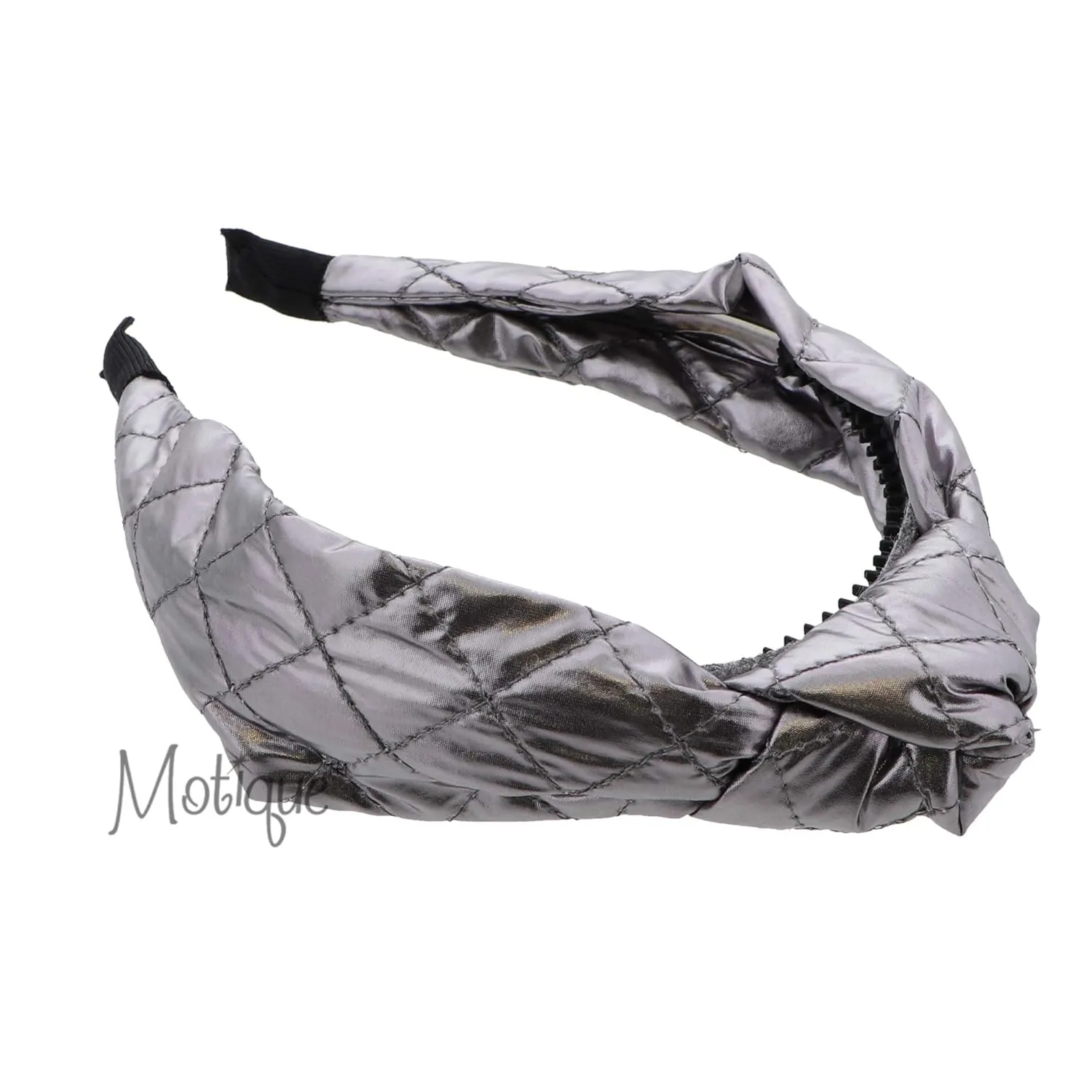 Motique Accessories Silver Metallic Quilted Turban Headbands for Women