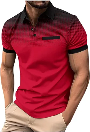 Muscularfit Polo Shirts for Men Big and Tall Short Sleeve Button Down Henley Shirt Loose Gradient Color Summer Beach Pullover