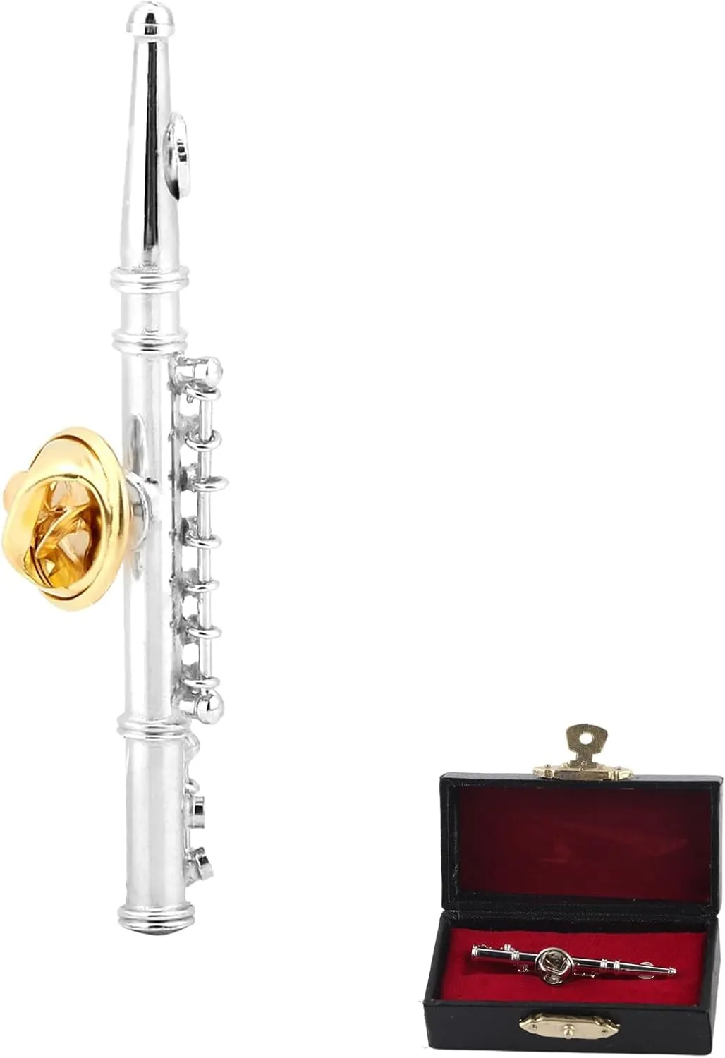Musical Instrument Brooch Pin, Mini Flute Shaped Musical Instrument Brooch Pin Accessory for Musical Gift Birthday Gift Collection (Silver)