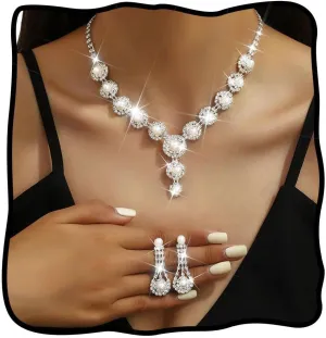 Nicute Pearl Jewelry Set Sparkly Rhinestone Necklace Earrings Sets Prom Costume Bridal Jewelry Set for Women