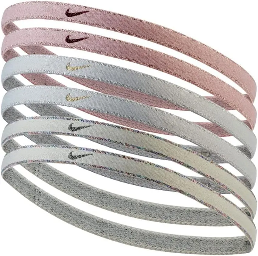 Nike Swoosh Sport Metallic Haarbands (6 Pack) - Unisex - Silver/Grey/Pink