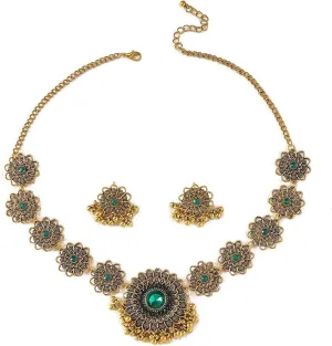 OIDIMS Bollywood Indian Jewelry Sets for Women Wedding Party Jewelry Flower Tassel Beaded Dangle Earring Oxidized Indian Choker Necklace Gold Plated Zirconia Jhumkas Chandelier Earrings Boho Jewelry