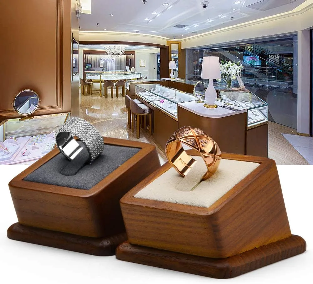 Oirlv Solid Wood Jewelry Display Stand Square Ring Earrings Bracelet Jewelry Holder (Grey Ring Holder)