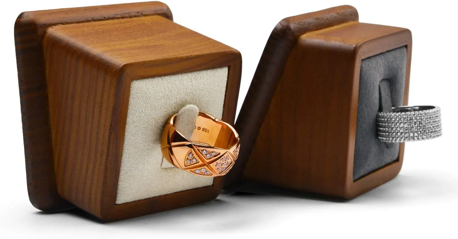 Oirlv Solid Wood Jewelry Display Stand Square Ring Earrings Bracelet Jewelry Holder (Grey Ring Holder)