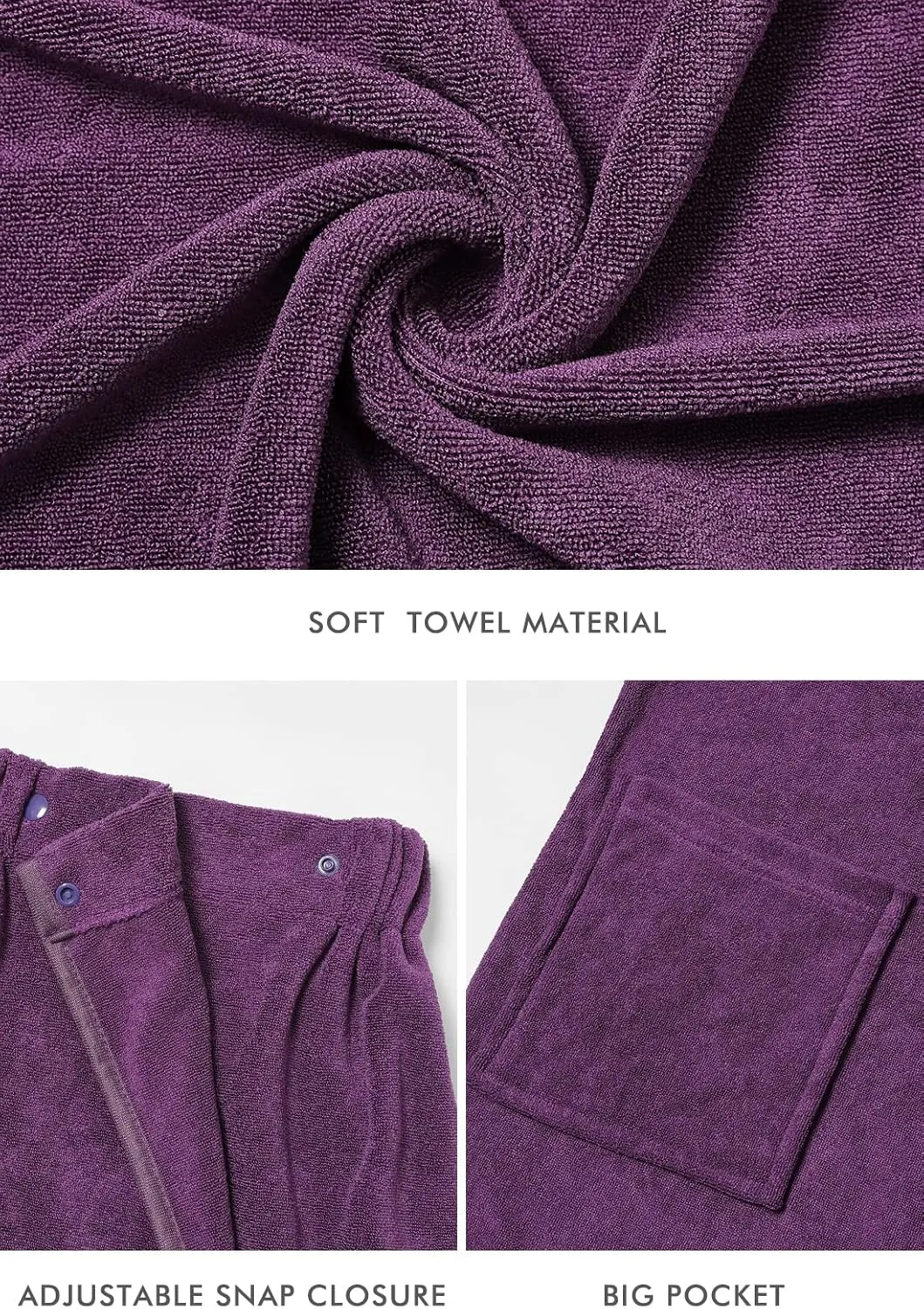 Orrpally Women Shower Wrap Robe Bath Body Towel Wrap Spa Bathrobe Adjustable Snap Closure