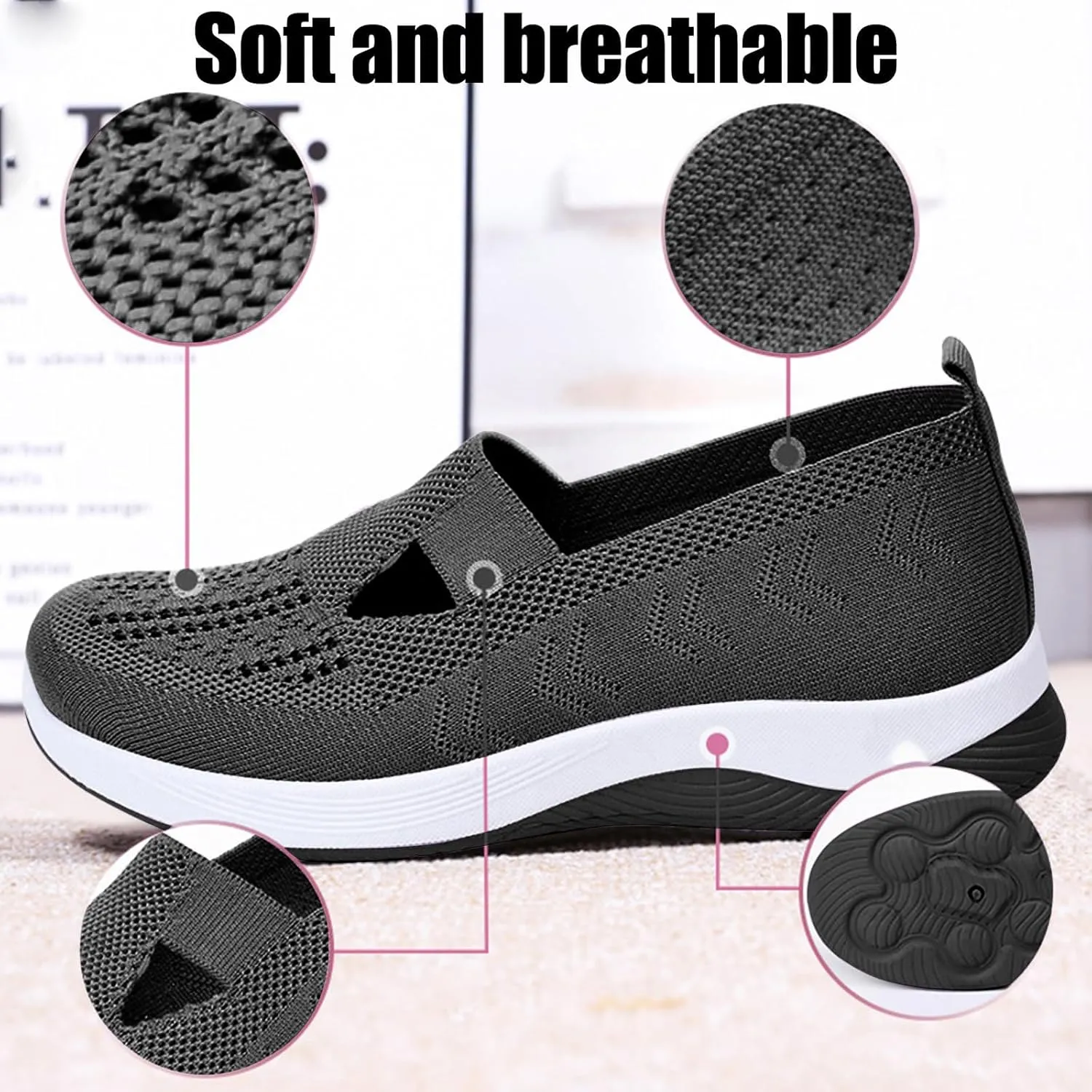 Orthopedic Walking Shoes for Women Slip on Diabetic Shoes Hands Free Slip-ins Shoe, Breathable Mesh Knitted Orthowalk Sneakers Neuropathy Plantar Fasciitis Comfort Wear Orthowear Shoe