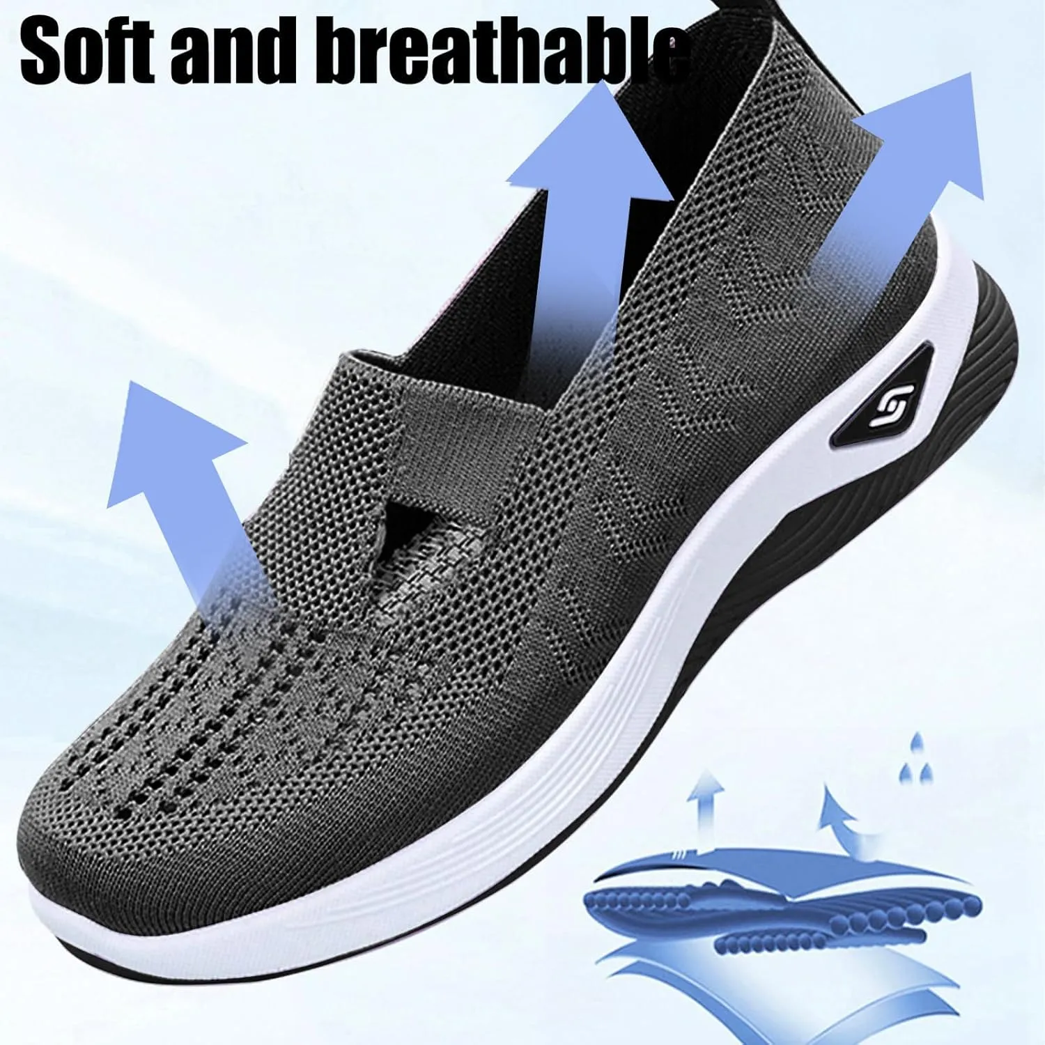 Orthopedic Walking Shoes for Women Slip on Diabetic Shoes Hands Free Slip-ins Shoe, Breathable Mesh Knitted Orthowalk Sneakers Neuropathy Plantar Fasciitis Comfort Wear Orthowear Shoe