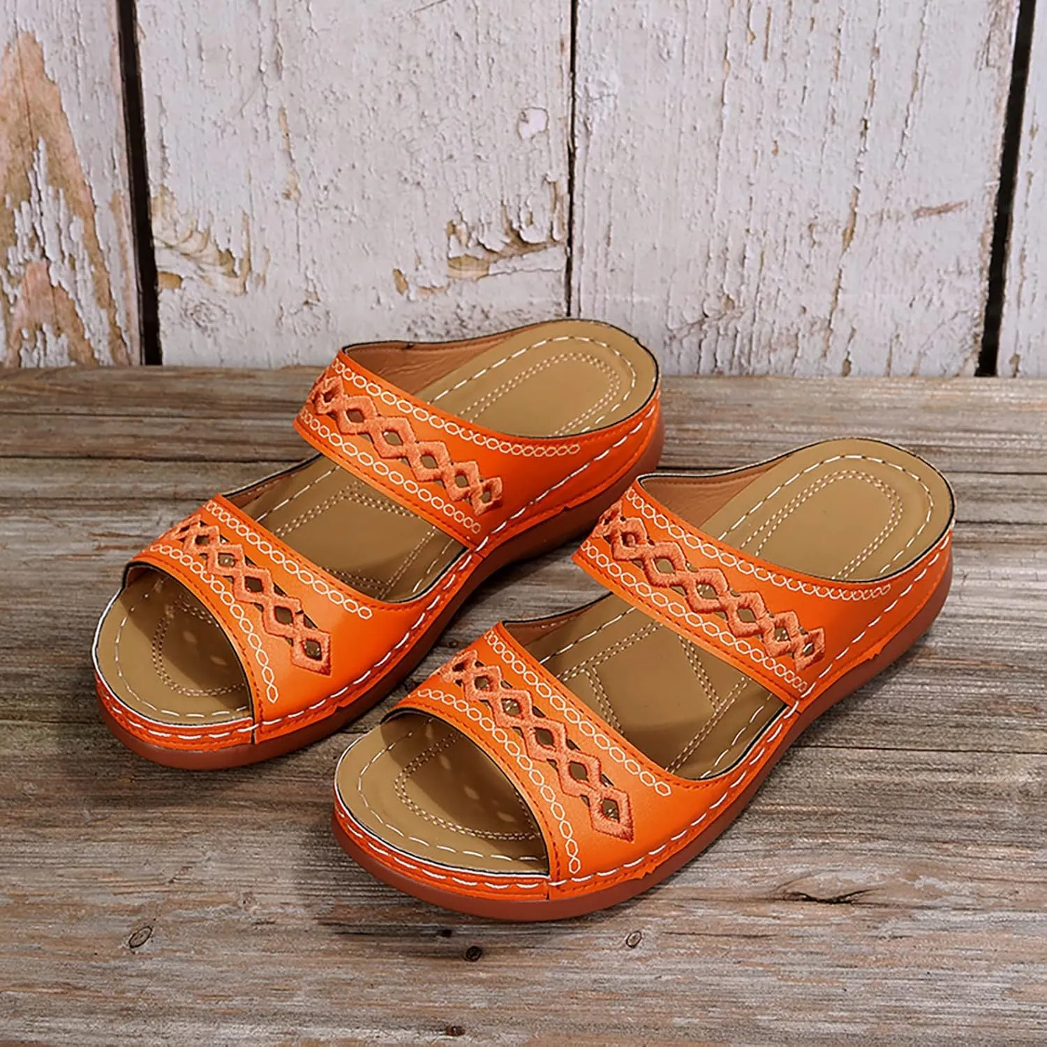 Orthopedic Wedge Sandals for Women Summer Dressy 2025 Open Toe Platform Sandals Casual High Wedges Slip on Sandals Beach Sandals Dress Shoes Comfortable Outdoor Shoes (1-Orange, 8.5)