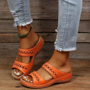 Orthopedic Wedge Sandals for Women Summer Dressy 2025 Open Toe Platform Sandals Casual High Wedges Slip on Sandals Beach Sandals Dress Shoes Comfortable Outdoor Shoes (1-Orange, 8.5)