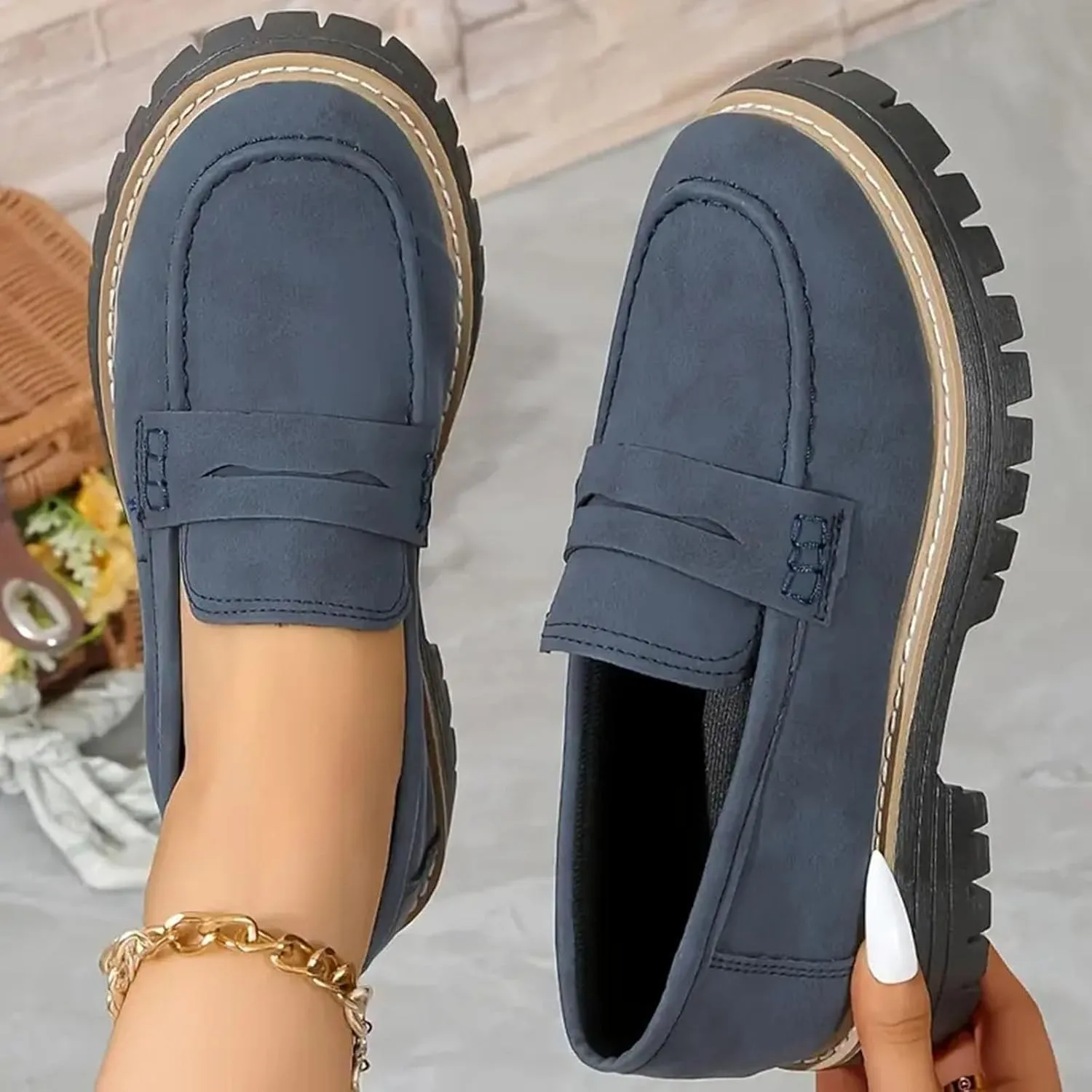 Orthoture-Orthopedic Platform Loafers Comfort Walking Shoes Womens Round Toe Slip on Loafers Lightweight Chunky Heel Shoes