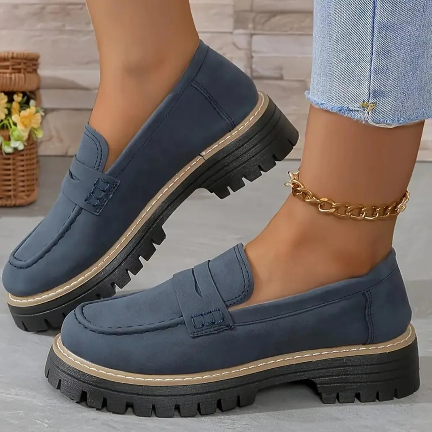 Orthoture-Orthopedic Platform Loafers Comfort Walking Shoes Womens Round Toe Slip on Loafers Lightweight Chunky Heel Shoes