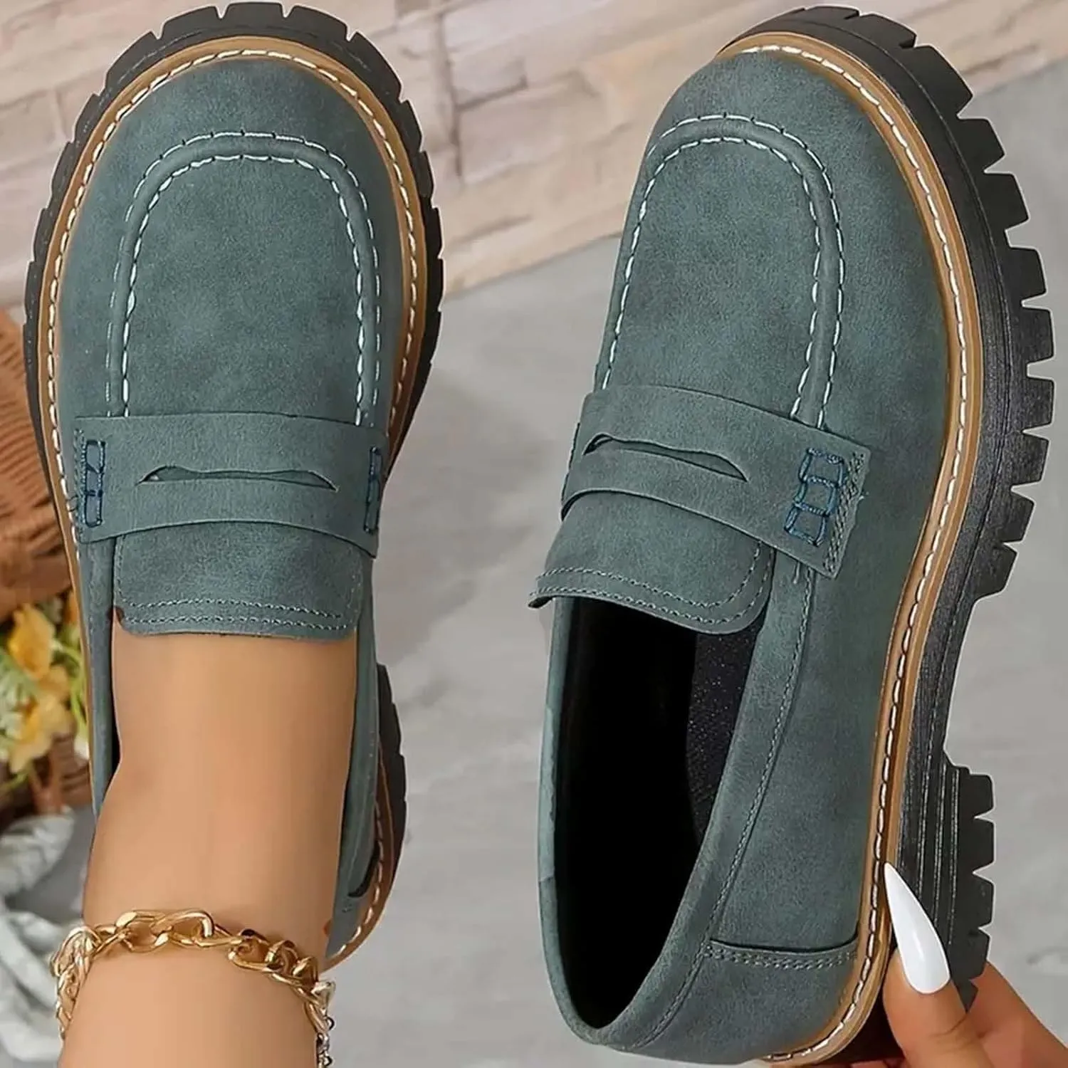 Orthoture-Orthopedic Platform Loafers Comfort Walking Shoes Womens Round Toe Slip on Loafers Lightweight Chunky Heel Shoes