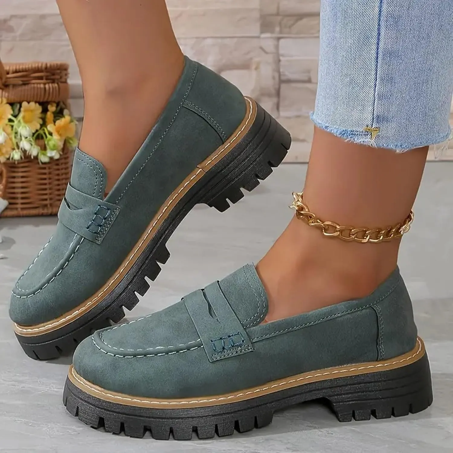 Orthoture-Orthopedic Platform Loafers Comfort Walking Shoes Womens Round Toe Slip on Loafers Lightweight Chunky Heel Shoes