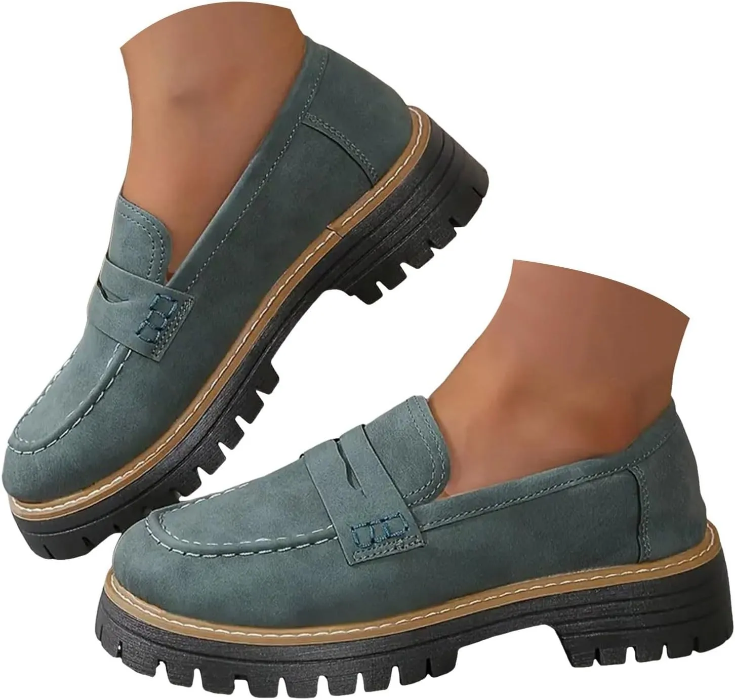 Orthoture-Orthopedic Platform Loafers Comfort Walking Shoes Womens Round Toe Slip on Loafers Lightweight Chunky Heel Shoes
