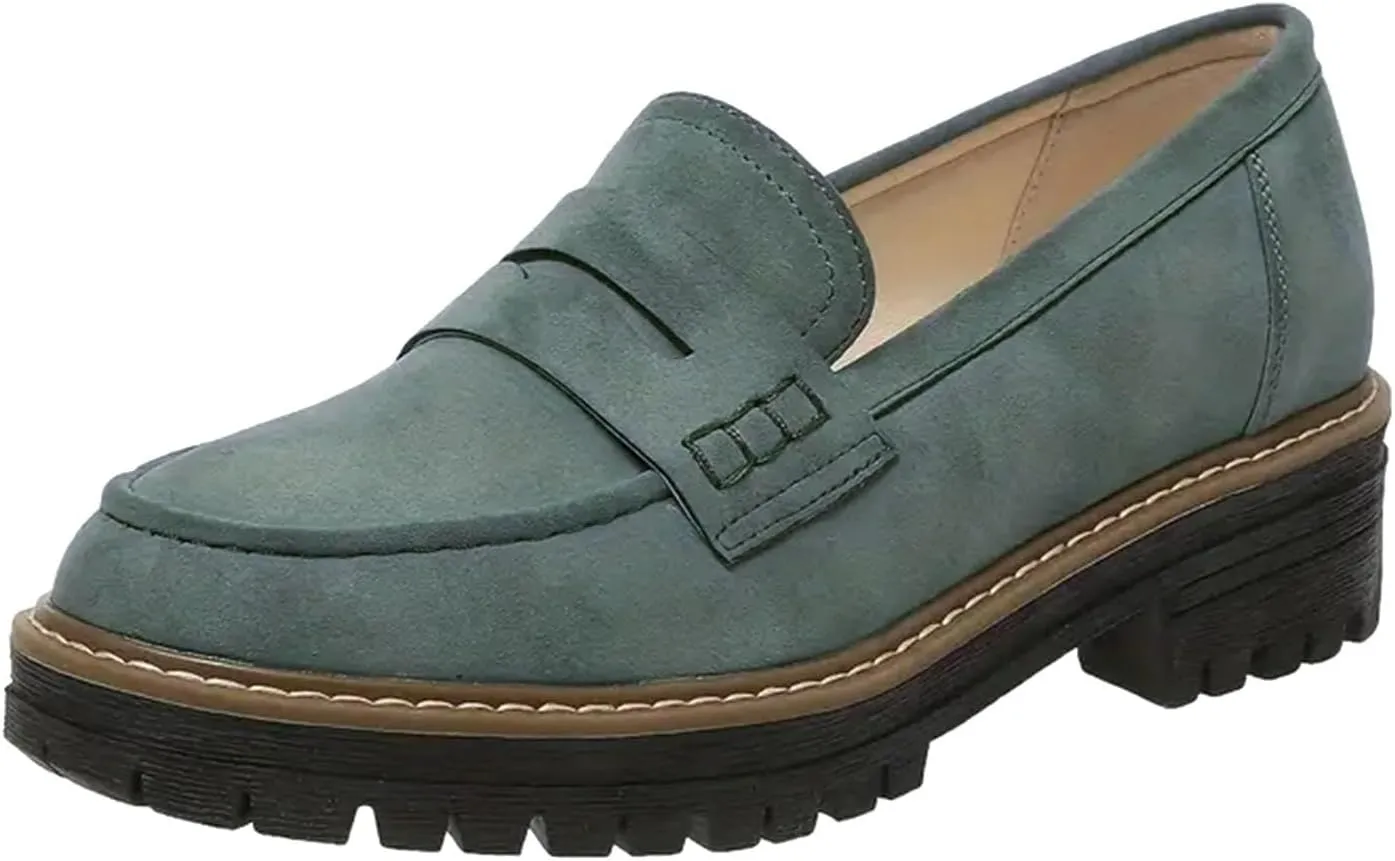 Orthoture Women's Orthopedic Chunky Loafers - Beige, Casual, Solid, Round Toe, Flat Heel, Slip-On, Walking, All Seasons