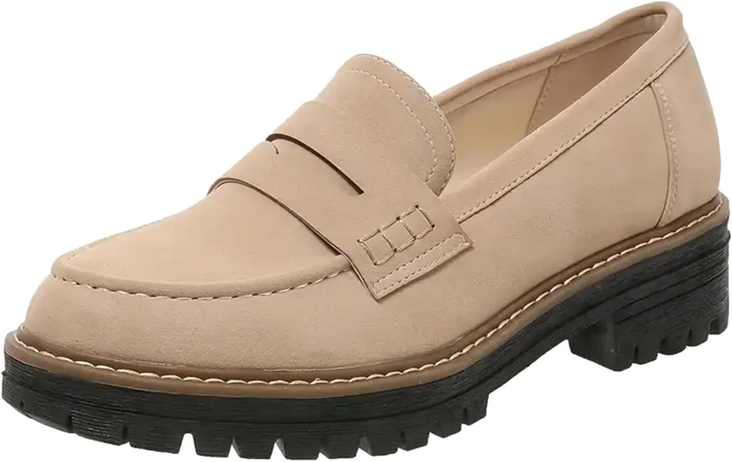 Orthoture Women's Orthopedic Chunky Loafers - Beige, Casual, Solid, Round Toe, Flat Heel, Slip-On, Walking, All Seasons