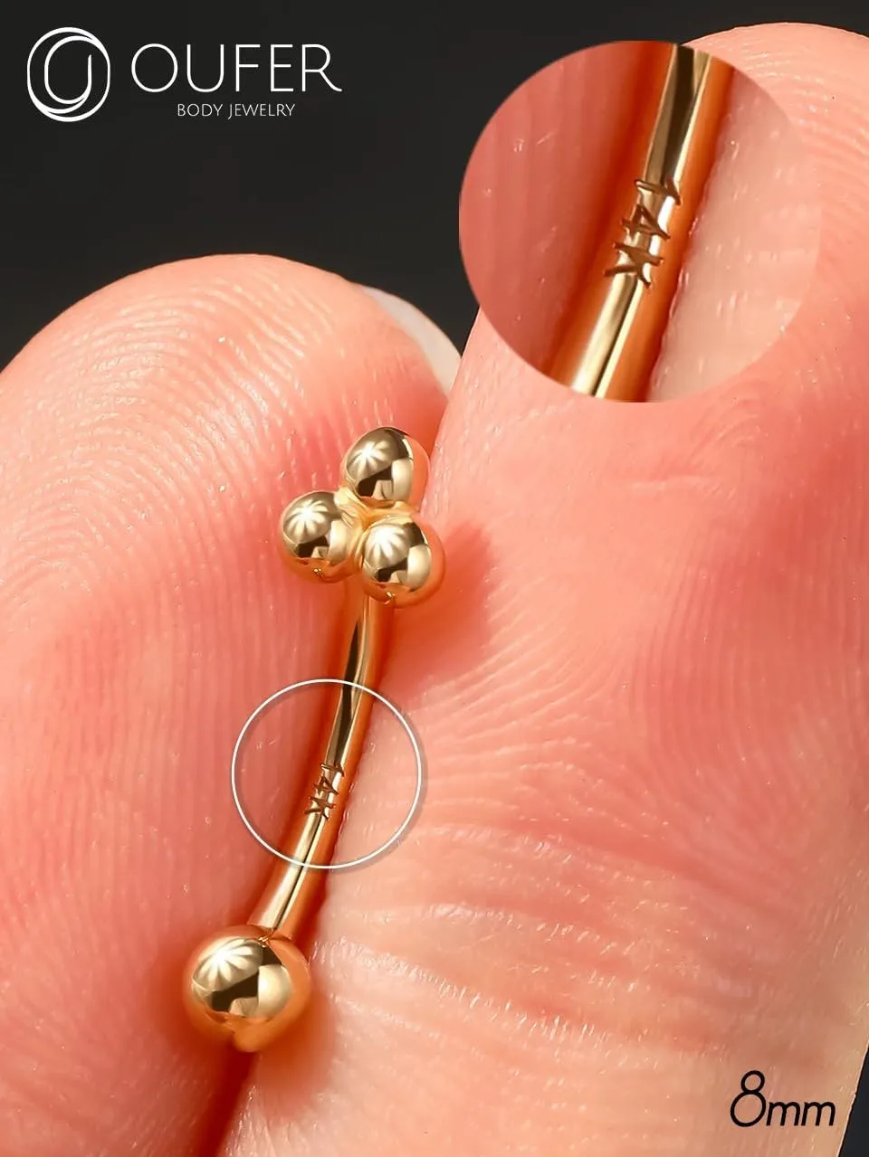 OUFER Rook Piercing Jewelry, 14K Solid Gold Eyebrow Rings, 16G Curved Barbells, Gold Rook Jewelry, Curved Barbell Piercing Jewelry, Daith Helix Rook Earrings for Women Men