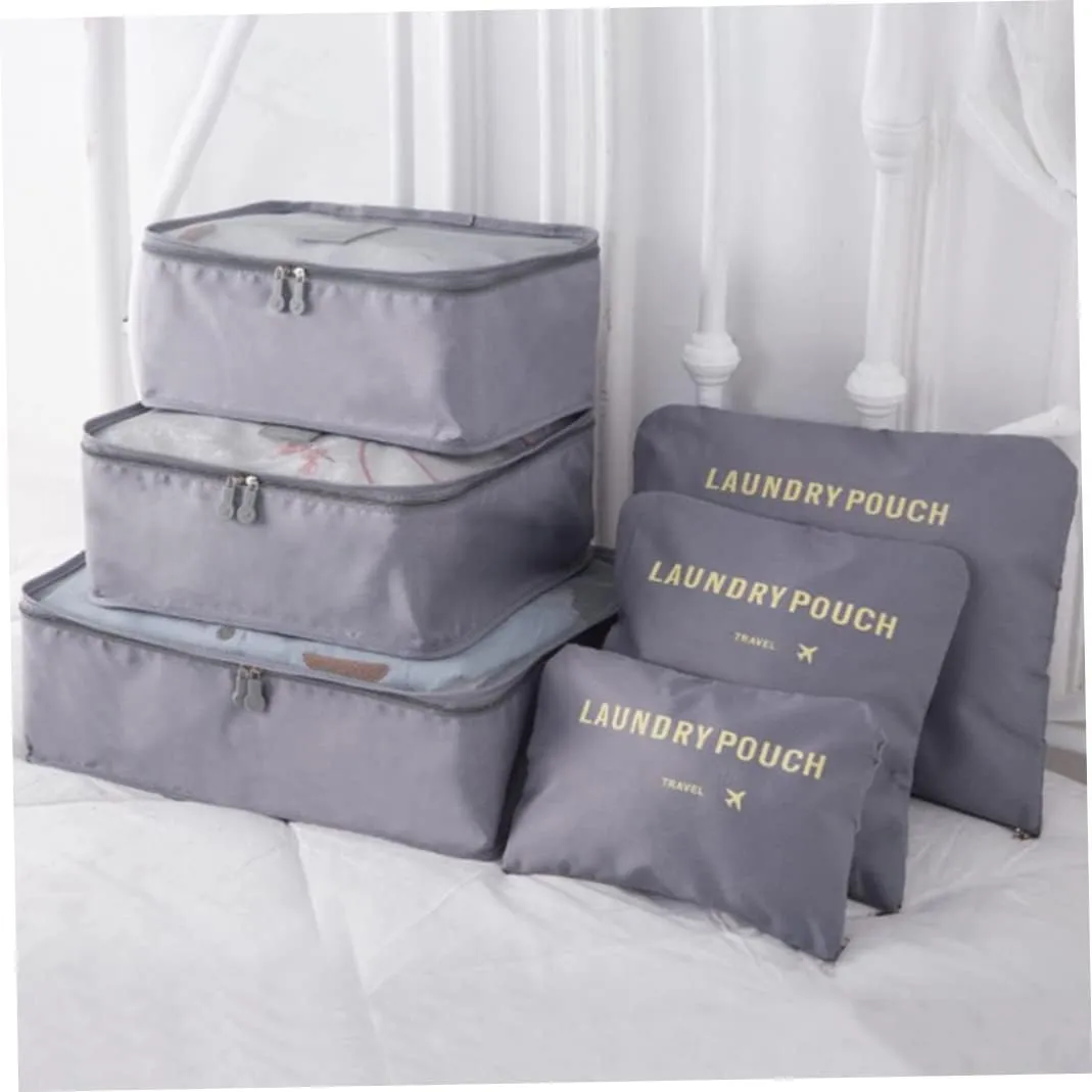 Packing Cubes for Suitcase Travel Luggage Waterproof Bag Cosmetics Toiletries Bag Grey 6PCS, Travel Essentials