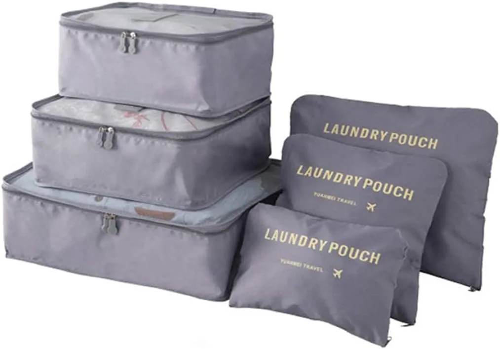 Packing Cubes for Suitcase Travel Luggage Waterproof Bag Cosmetics Toiletries Bag Grey 6PCS, Travel Essentials