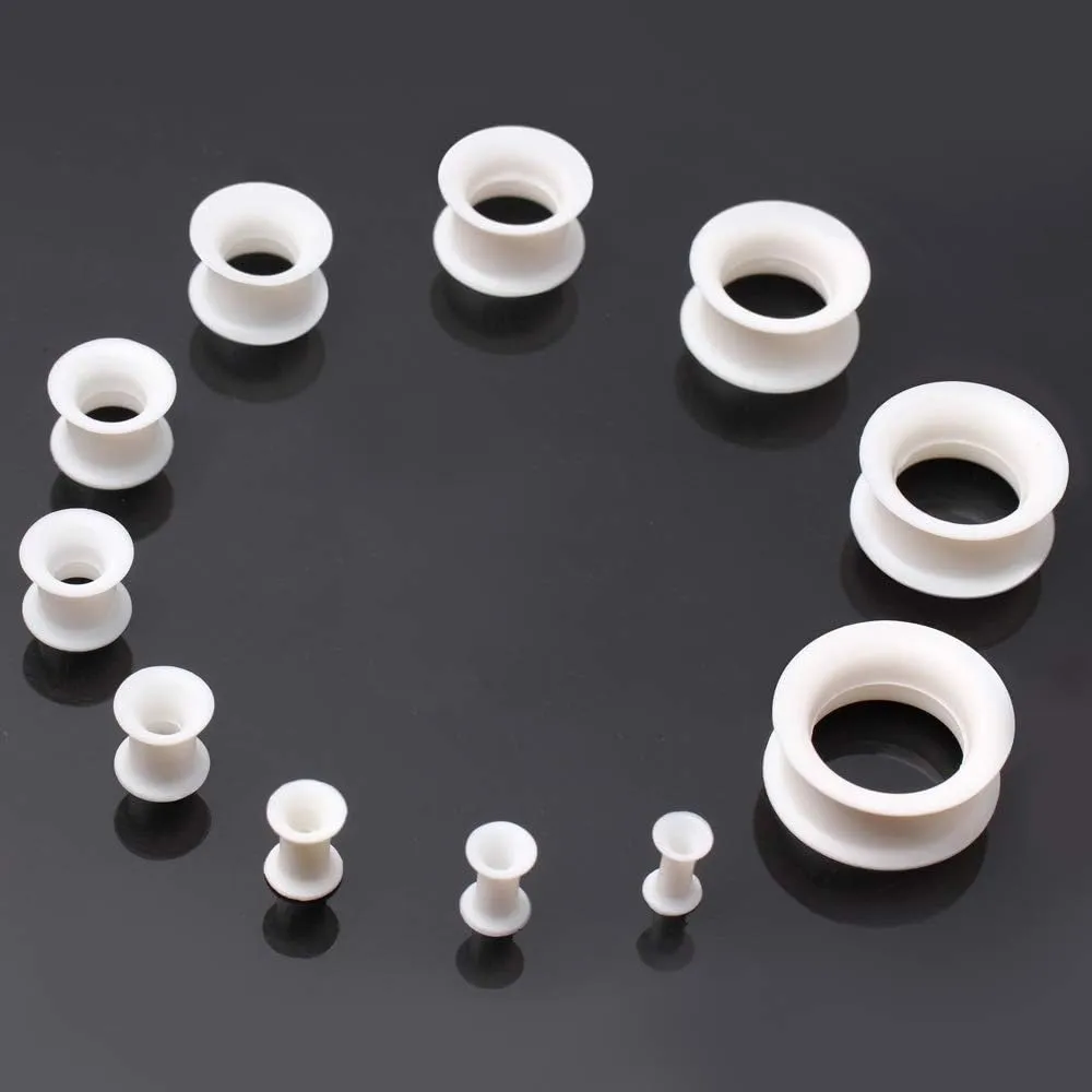 Pair of White Metallic Silicone Tunnel Ear Plug //Choose Size//