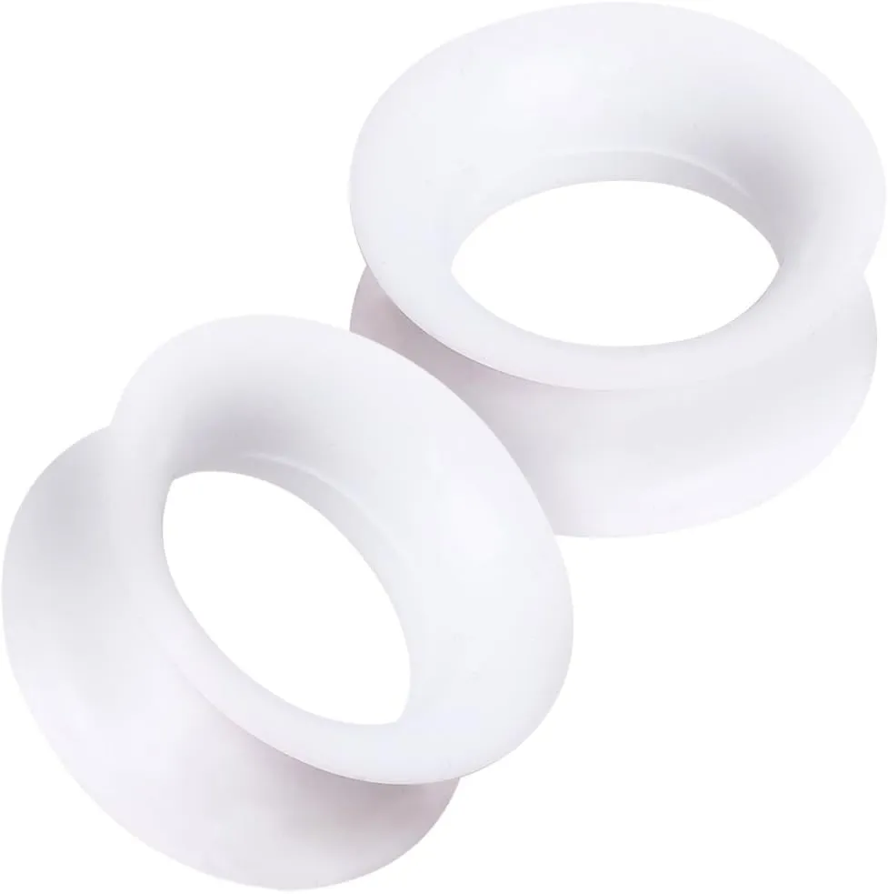 Pair of White Metallic Silicone Tunnel Ear Plug //Choose Size//