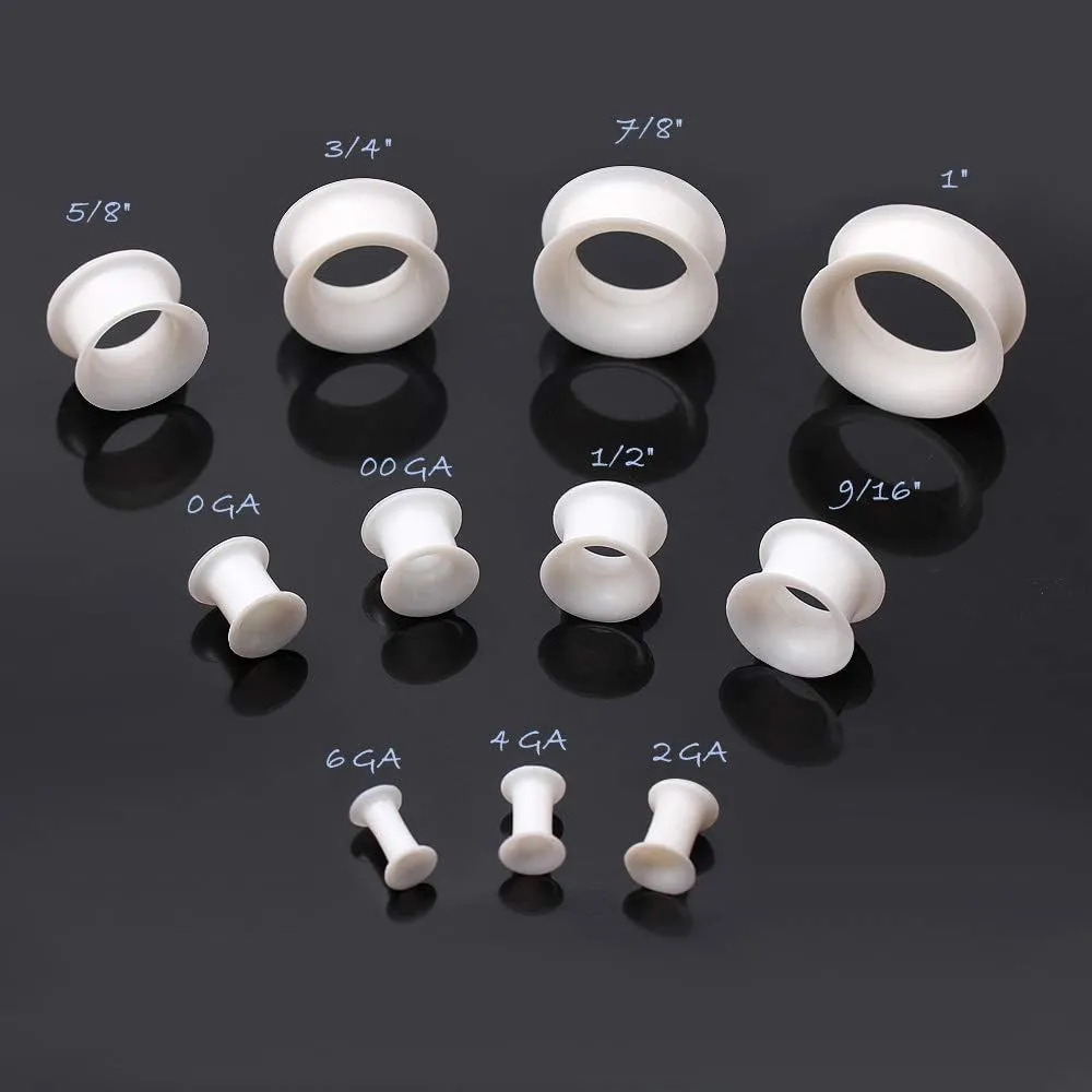 Pair of White Metallic Silicone Tunnel Ear Plug //Choose Size//