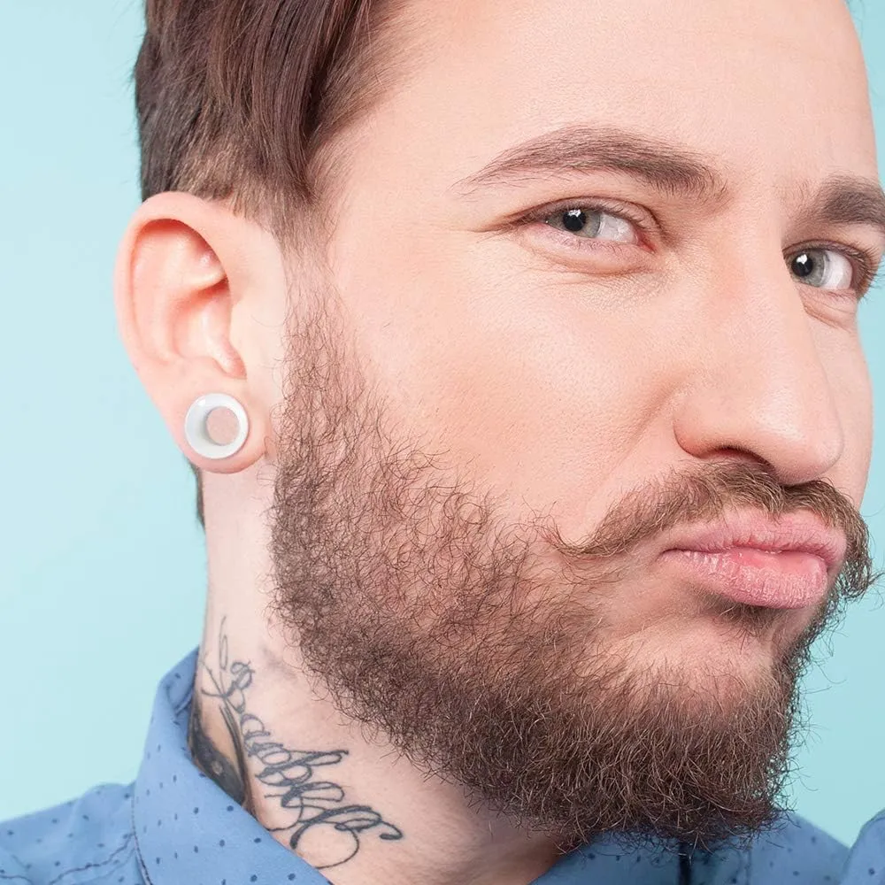 Pair of White Metallic Silicone Tunnel Ear Plug //Choose Size//