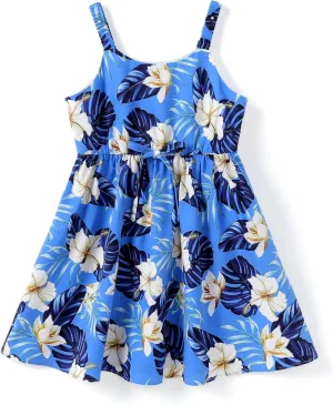 PATPAT Girls Summer Hawaiian Dress Toddler Sling Floral Casual Sleeveless Kids Sundress