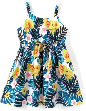 PATPAT Girls Summer Hawaiian Dress Toddler Sling Floral Casual Sleeveless Kids Sundress