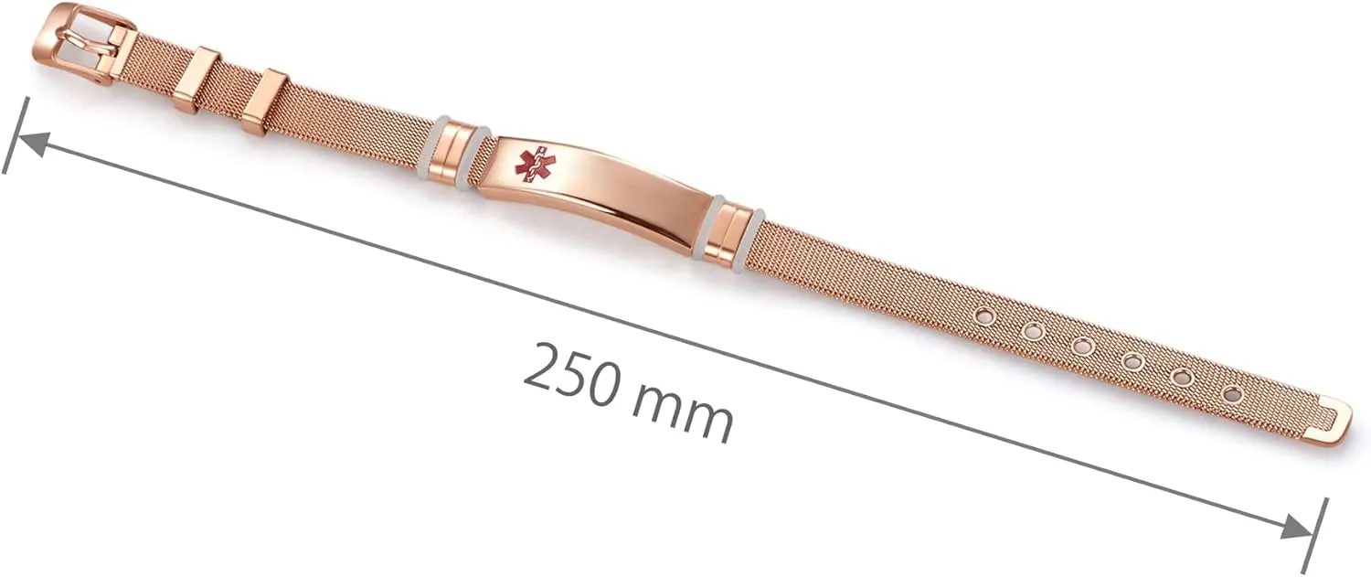 Pink Medical ID Bracelets for Women Men Family Friends Emergency Identify Wristlet Adjustable First Aid Support Rose Gold Stainless Steel