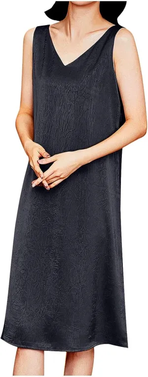 Plus Size Summer Dresses for Women Long Satin Casual Work Tank Dress Fashion Sleeveless Solid Color Dresses M-4XL