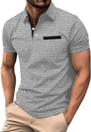 Polo Shirts for Men Casual Oversized Button Lapel Golf Short Sleeve Fit Tee Shirt Fashion Solid Color Stripe Cozy Top
