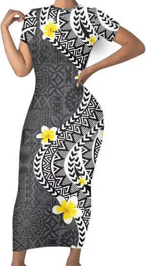 Polynesian Tribal Maxi Dresses for Women Slim Bodycon Casual Dresses Samoan Puletasi Evening Party Dress