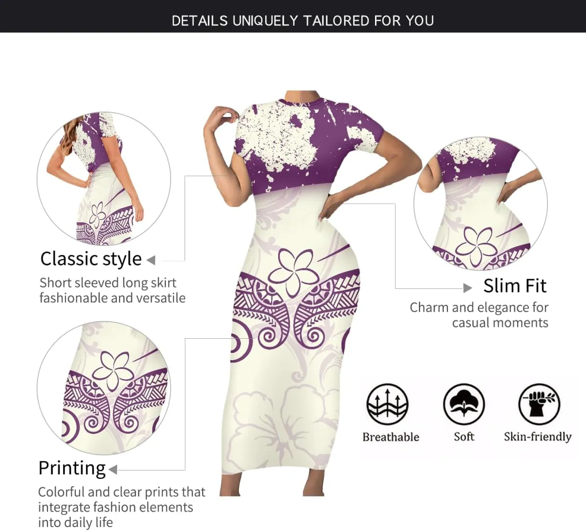 Polynesian Tribal Maxi Dresses for Women Slim Bodycon Casual Dresses Samoan Puletasi Evening Party Dress