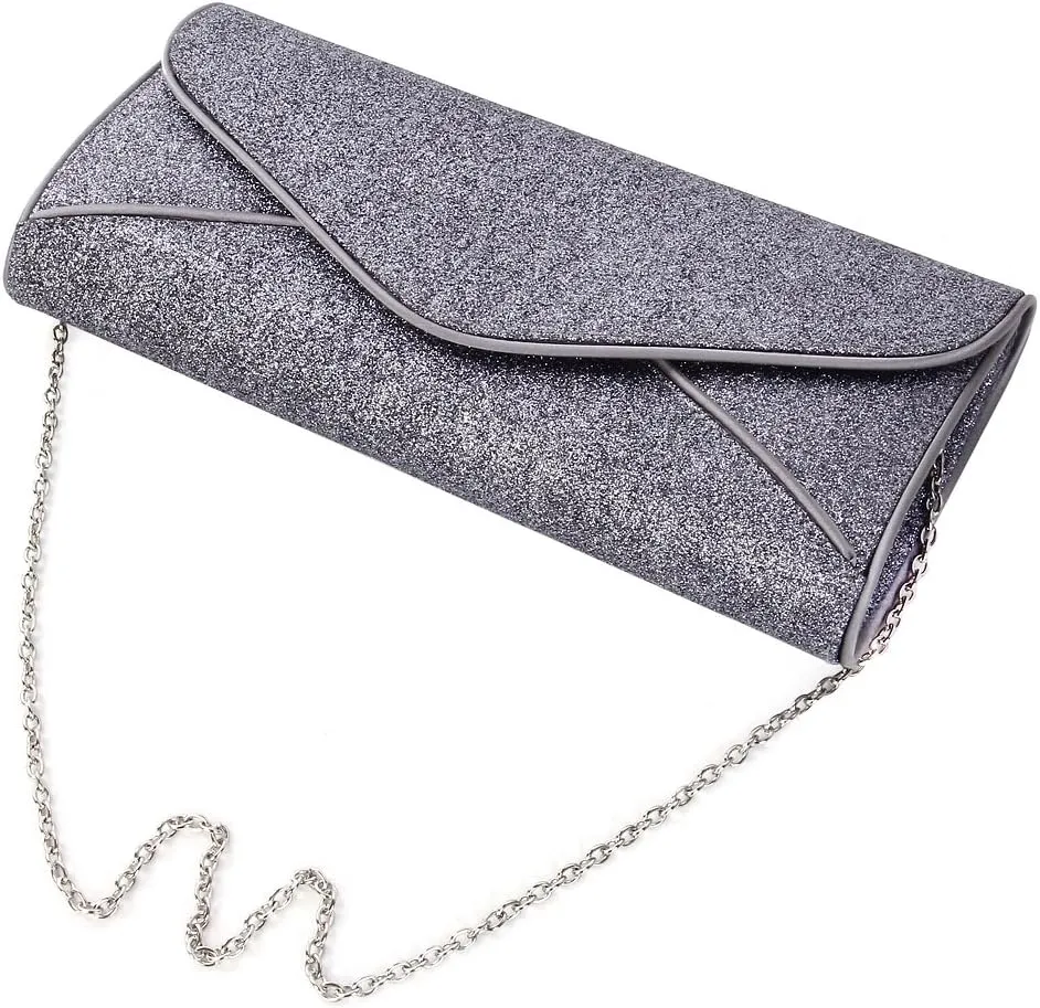 Premium Large Metallic Glitter Envelope Flap Clutch Evening Bag Handbag