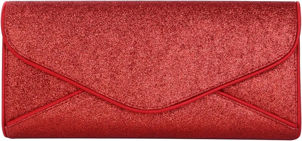Premium Large Metallic Glitter Envelope Flap Clutch Evening Bag Handbag