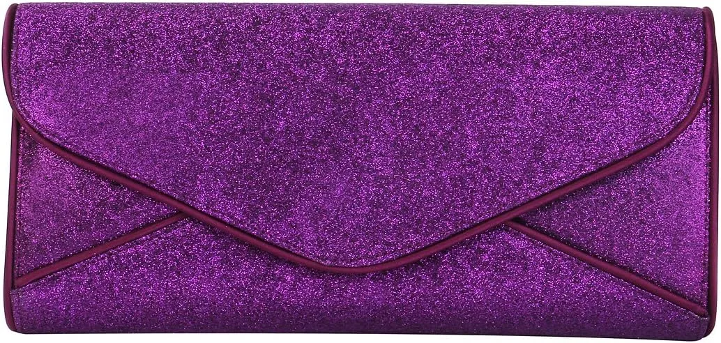 Premium Large Metallic Glitter Envelope Flap Clutch Evening Bag Handbag