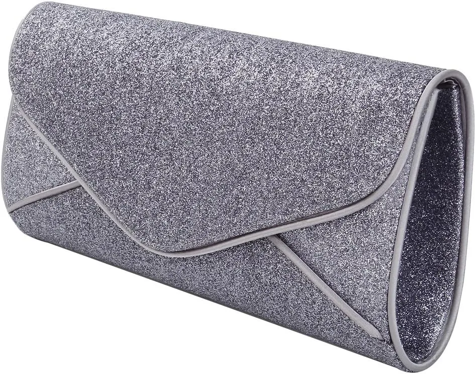 Premium Large Metallic Glitter Envelope Flap Clutch Evening Bag Handbag