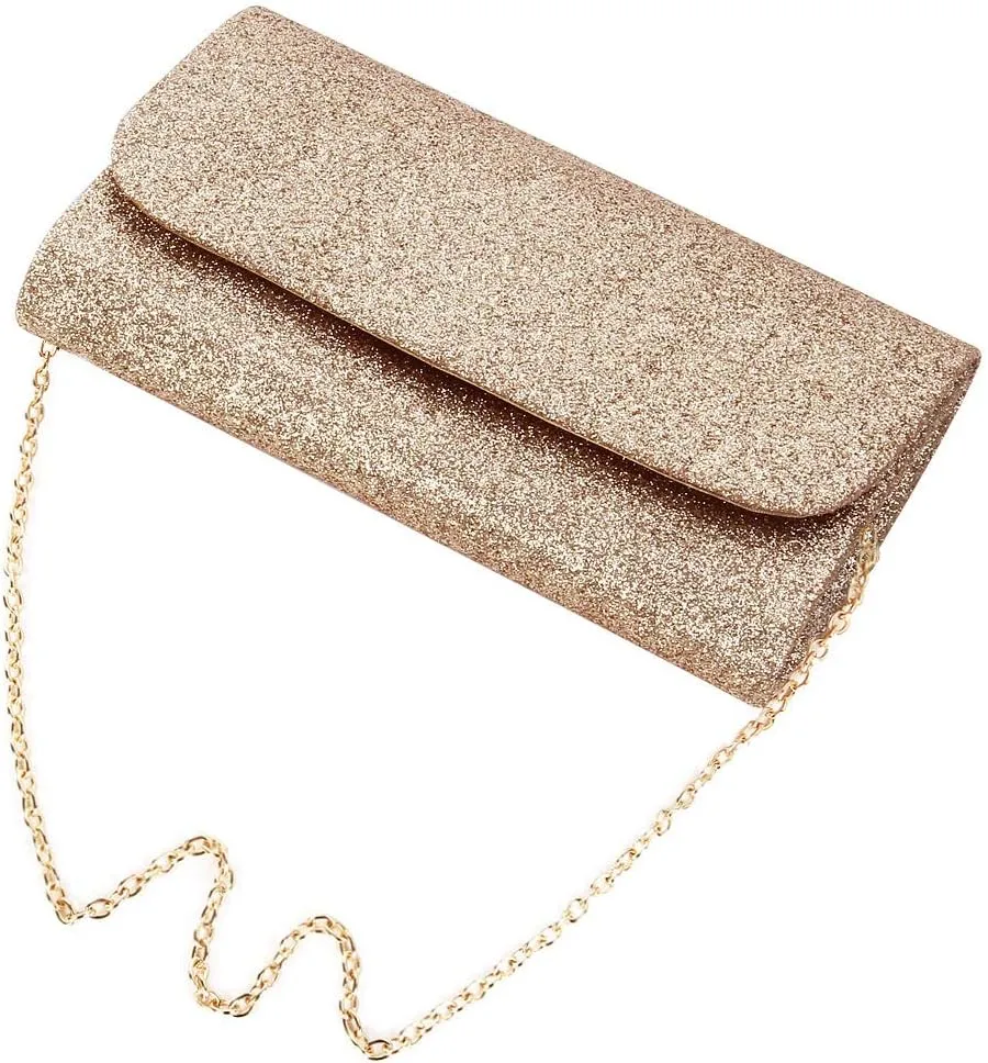 Premium Small Metallic Glitter Flap Clutch Evening Bag Handbag