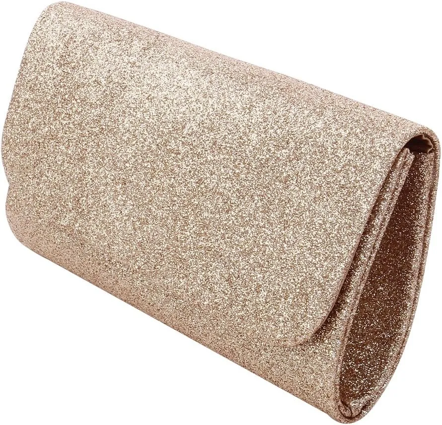 Premium Small Metallic Glitter Flap Clutch Evening Bag Handbag