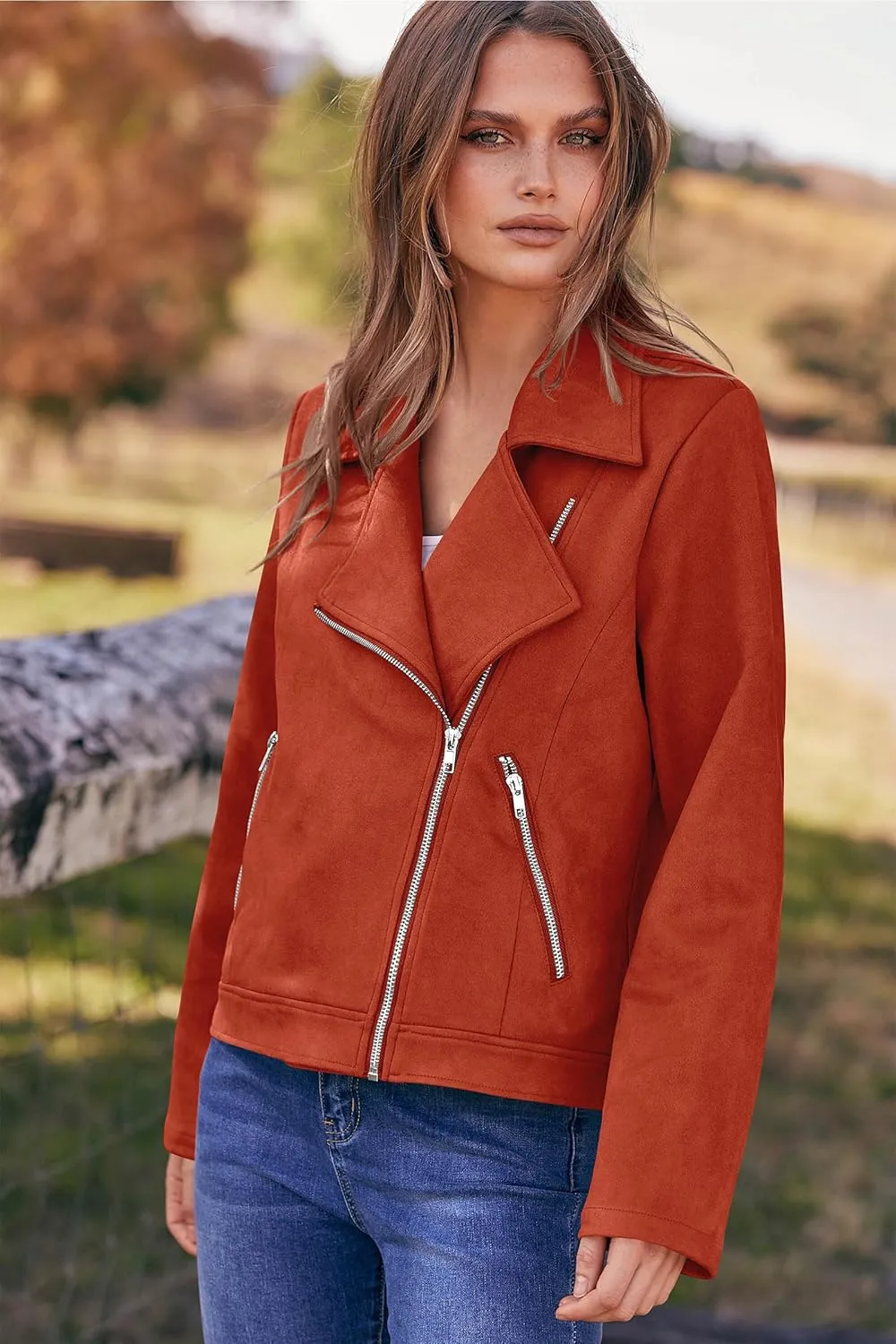 PRETTYGARDEN Womens Winter Moto Jacket Faux Suede Long Sleeve Zip Up Pockets Short Coat Y2K Fall Fashion Dressy Outerwear