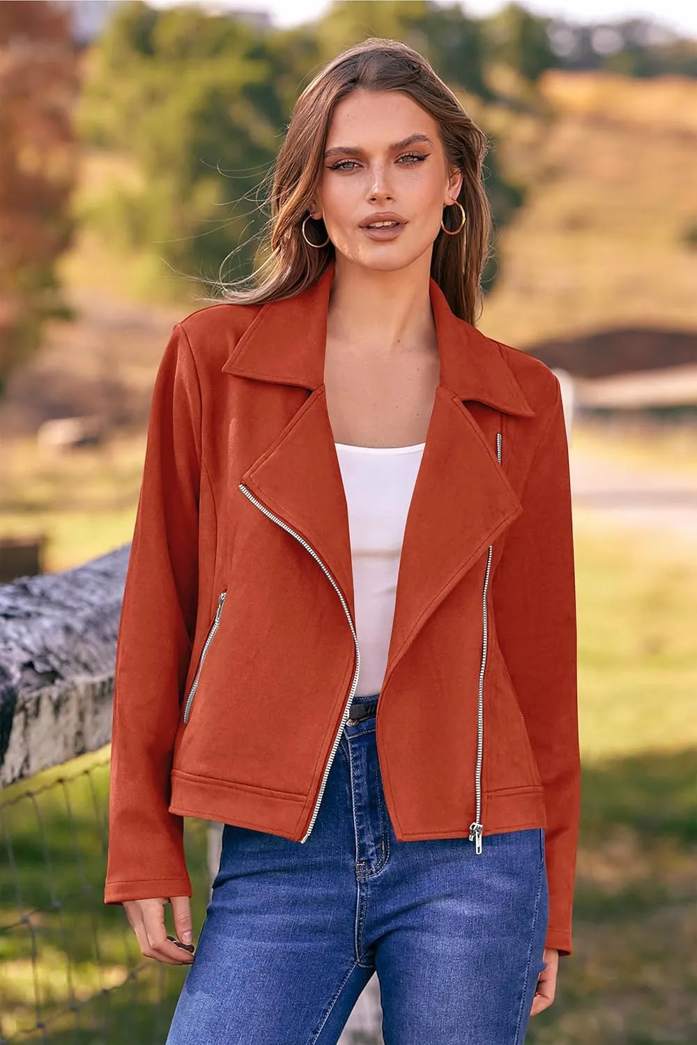 PRETTYGARDEN Womens Winter Moto Jacket Faux Suede Long Sleeve Zip Up Pockets Short Coat Y2K Fall Fashion Dressy Outerwear