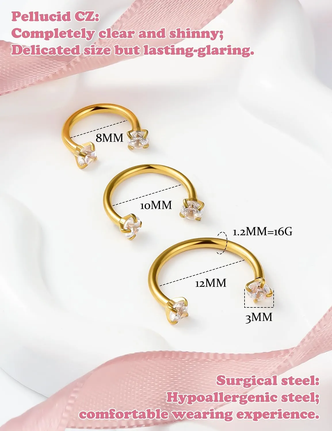 Prjndjw 16g Septum Rings Internally Threaded Surgical Steel Septum Jewelry Lip Rings Hoop Labret Jewelry Horseshoe Earrings Daith Piercing Jewelry for Women Men External thread Septum hoop